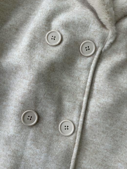 贝壳三 气质翻领仿兔毛双排扣大衣中长款系带毛呢外套C120319 商品图5