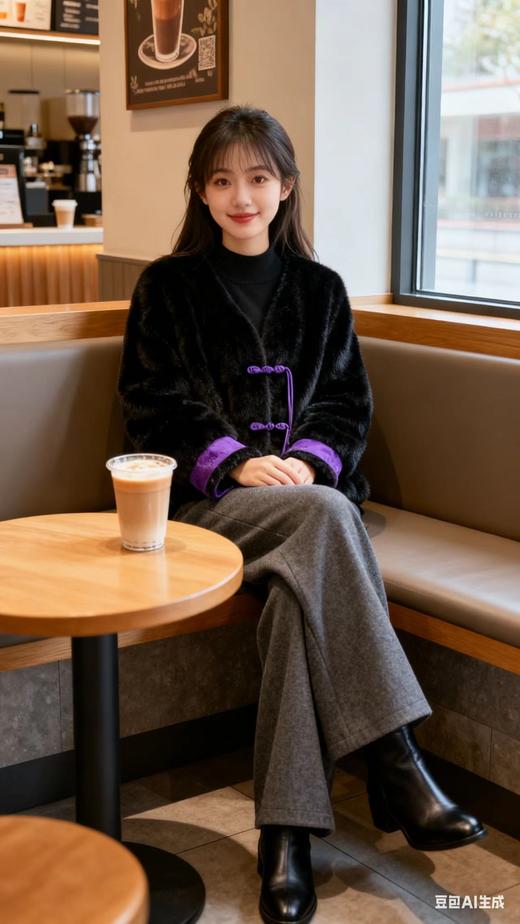 58B115福利款 仿貂皮草大V领外套 商品图3