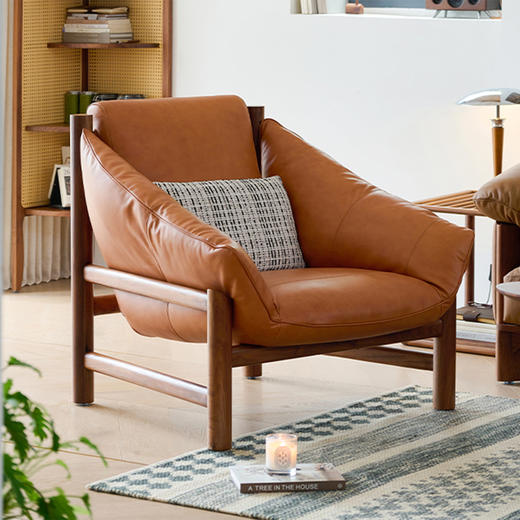 【中古风-YN-12椅】黑胡桃/牛皮/客厅/卧房/休闲椅/咖啡椅 商品图1