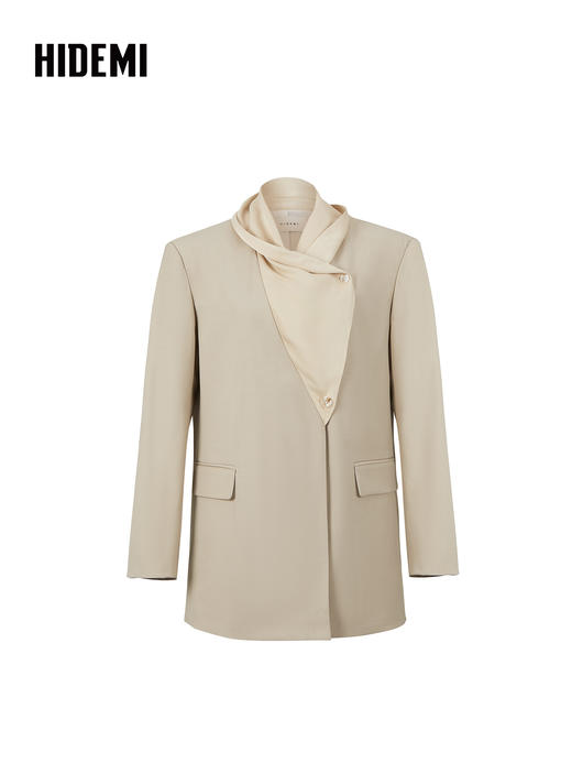 HIDEMI丝巾拼接极简廓形西装  黑色 商品图5