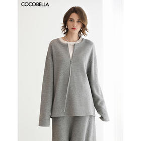 COCOBELLA简约圆领灰色拉链毛衣女秋冬休闲套头针织衫MZ3301