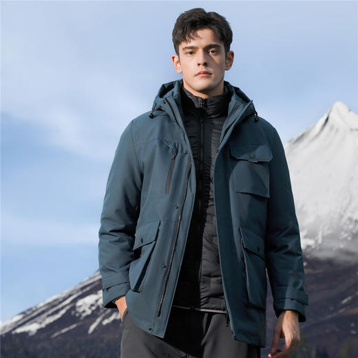 【鹅绒服 可拆卸内胆】罗蒙冬季羽绒服男士多口袋户外工装风连帽羽绒服男士羽绒服外套 商品图4