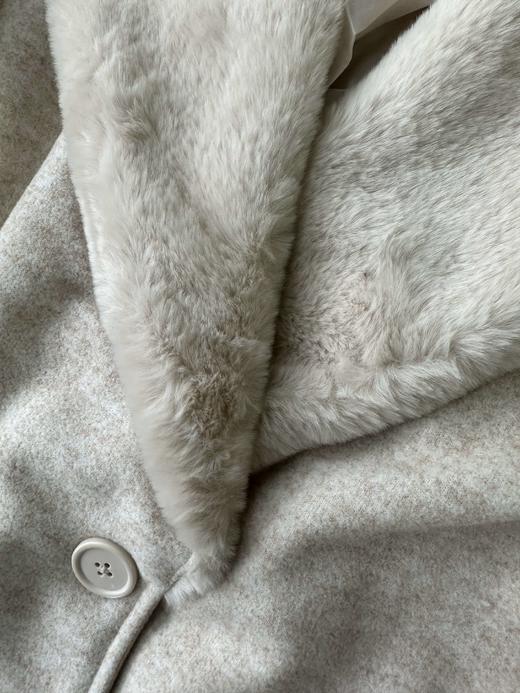 贝壳三 气质翻领仿兔毛双排扣大衣中长款系带毛呢外套C120319 商品图4