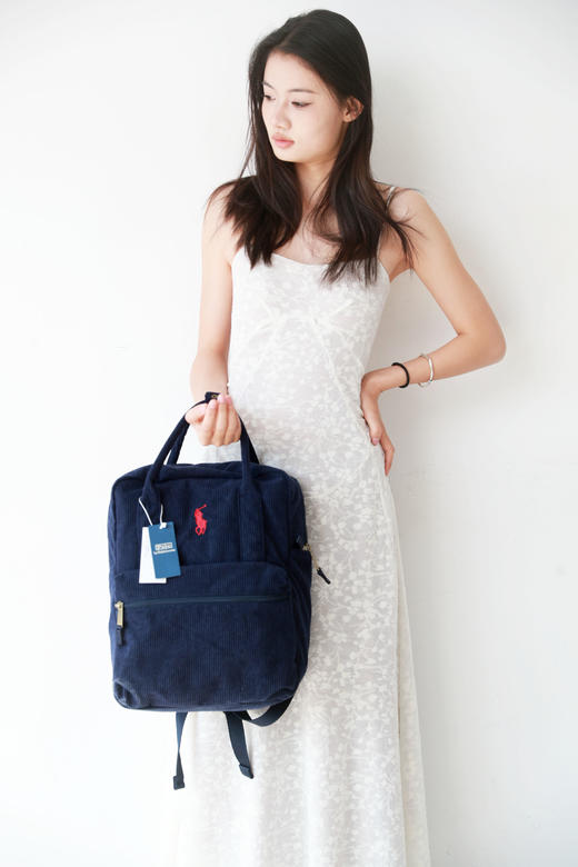 灯芯绒双肩包，小标刺绣工艺。大容量可手提复古拉链背包C120368 商品图9