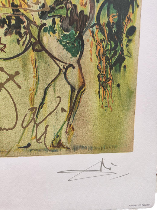 【已售】独角鹿西洋古董1983年代法国Armand & Georges Israel出版西班牙超现实主义大师萨尔瓦多·达利签名创作限量彩色石版画《罗马骑士》 商品图4