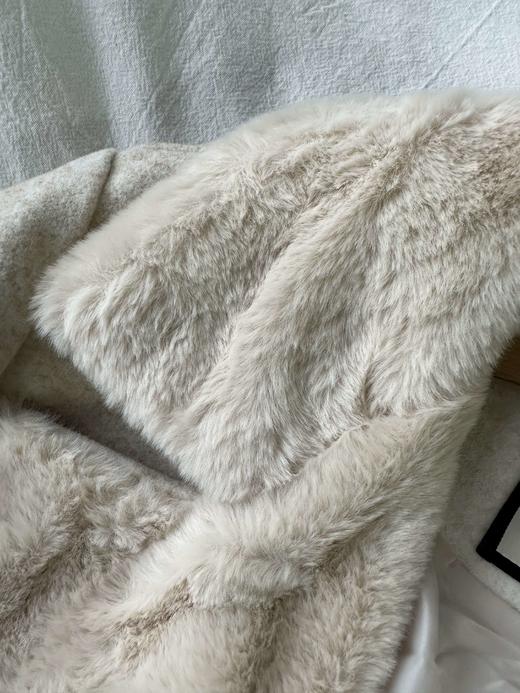 贝壳三 气质翻领仿兔毛双排扣大衣中长款系带毛呢外套C120319 商品图3