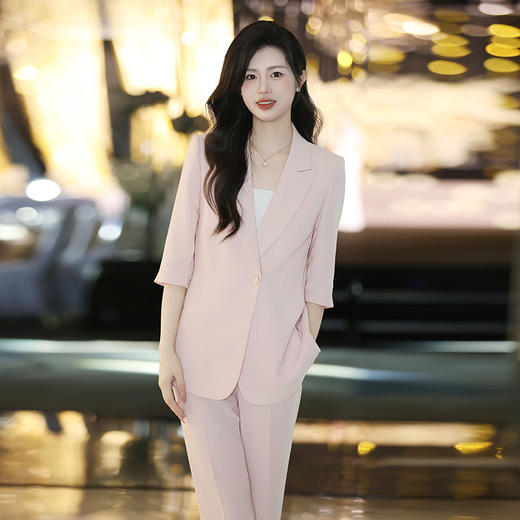 法小曼*子珍专款/粉色职业装连衣裙女士高端定制正装西装套装气质通勤C13512 商品图7