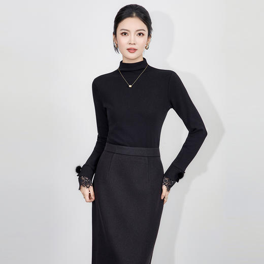 「高货wl」全新升级【铂金会员201/天猫269/差价68】(10448)洛诗琳气质半高领打底衫2025秋冬蕾丝拼接长袖打底上衣女 商品图1