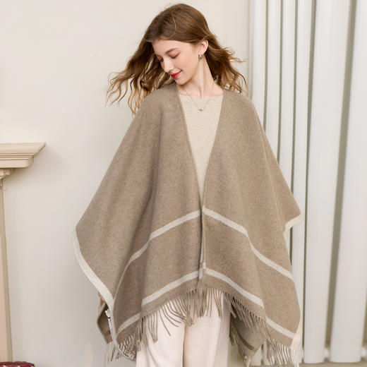 【100%绵羊毛】三彩2026新款极简条纹披肩流苏复古氛围感慵懒通勤 商品图4