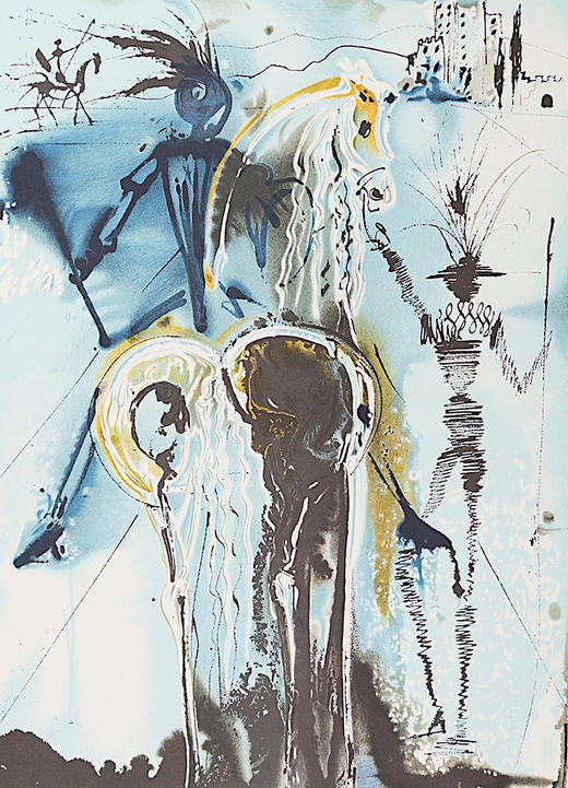 【已售】独角鹿西洋古董1983年代法国Armand & Georges Israel出版西班牙超现实主义大师萨尔瓦多·达利签名创作限量彩色石版画《堂吉柯德骑马》 商品图5