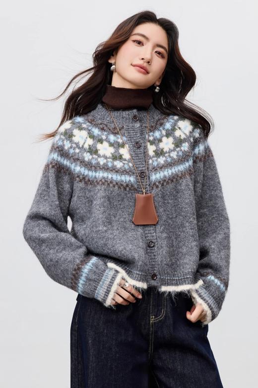 费尔岛茉莉复古花色毛衣开衫N1312★ 商品图3