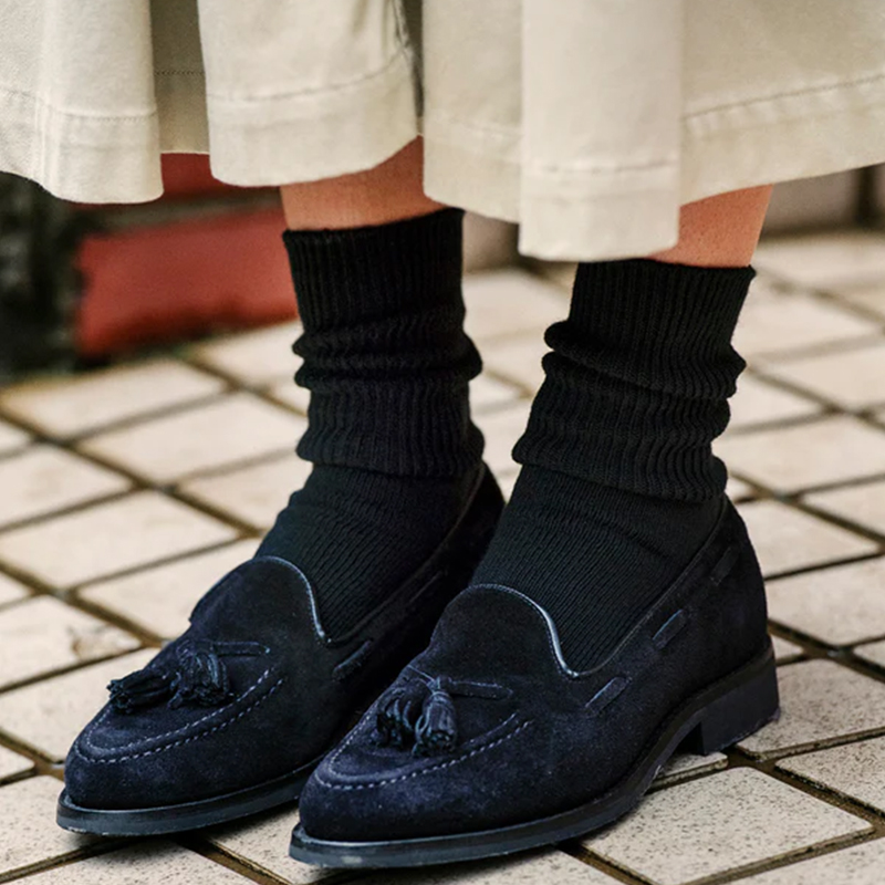 ROTOTO 日本奈良制美国有机棉无染色男女螺纹袜子3双装 中筒袜