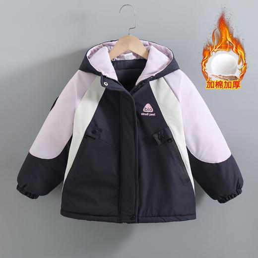 女童2025新款加棉加厚冲锋衣拼色秋冬季新款洋气连帽外套户外棉服 商品图2