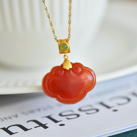 【中式国潮❗️镀金镶红玛瑙项链】透润红玛瑙‘红’运在手，甄选银925不易褪色，温和佩戴，舒适有保障，玛瑙吊坠新红玉髓如意挂件高级感QQ 商品图1