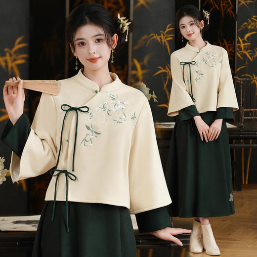 新中式复古绣花加绒加厚唐装旗袍上衣，国风茶服套装旗袍TY-XNS9662 商品图2