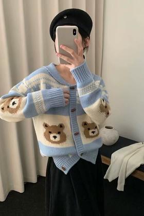 Stay2Weeks 韩系小熊提花休闲洋气羊毛开衫 21919