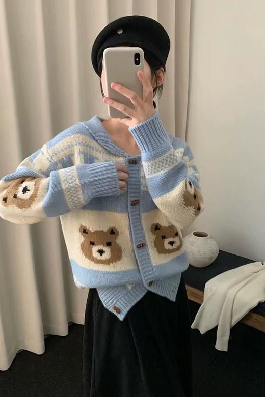 Stay2Weeks 韩系小熊提花休闲洋气羊毛开衫 21919 商品图0