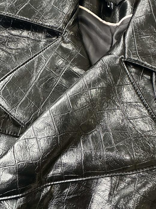 贝壳三 仿鳄鱼纹机车风复古皮衣短款翻领黑色帅气外套女C120317 商品图2