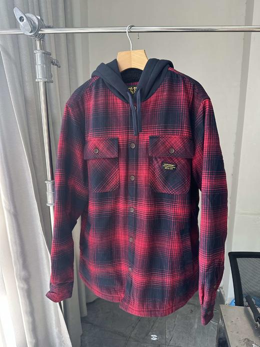 贝壳三 美式学院风加厚格子连帽棉衣男士复古宽松棉服C120308 商品图2