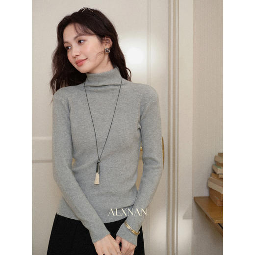 鹿向南「轻松序章」灰色半高领打底针织衫女秋冬显瘦百搭长袖上衣 商品图2