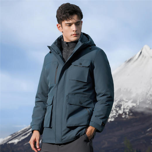 【鹅绒服 可拆卸内胆】罗蒙冬季羽绒服男士多口袋户外工装风连帽羽绒服男士羽绒服外套 商品图3