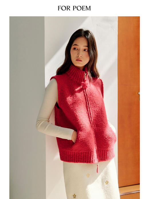 ForPoem 25/FW 圣诞新年红色半高领圈圈羊毛手钩花朵背心马甲 商品图4