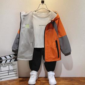 男童秋冬加绒双面穿外套2025新款儿童冲锋衣春秋上衣中大童两面穿