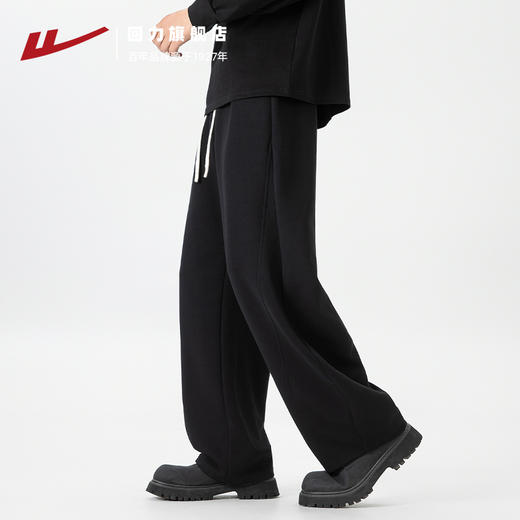 回力裤子男款黑色卫裤秋季美式弯刀运动裤垂感直筒阔腿裤休闲长裤 商品图1