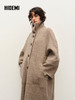 HIDEMI 极简立领大廓形经典落肩粗花呢浮雕澳洲羊毛厚款纽扣式长款口袋大衣 商品缩略图3