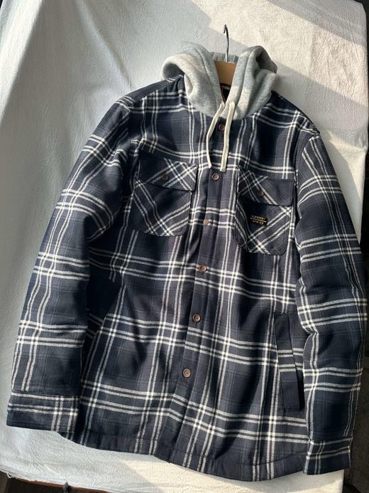 贝壳三 美式学院风加厚格子连帽棉衣男士复古宽松棉服C120308 商品图8