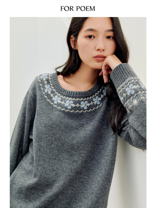 ForPoem 25/FW 原创设计费尔岛花朵羊毛流苏披肩斗篷针织衫套装 商品图4