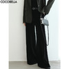 COCOBELLA设计感拼接宽松阔腿裤黑色保暖垂坠休闲裤PA3056-2 商品缩略图0
