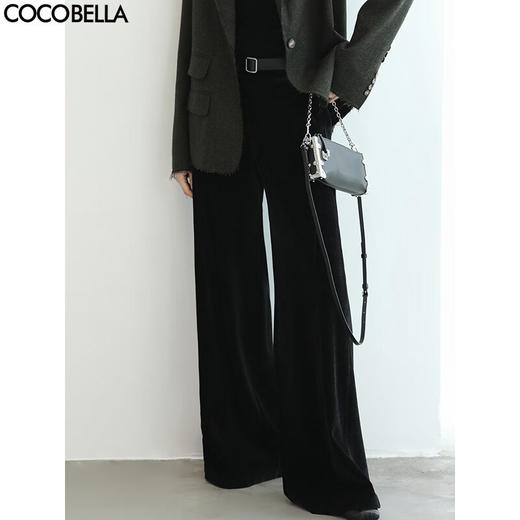 COCOBELLA设计感拼接宽松阔腿裤黑色保暖垂坠休闲裤PA3056-2 商品图0
