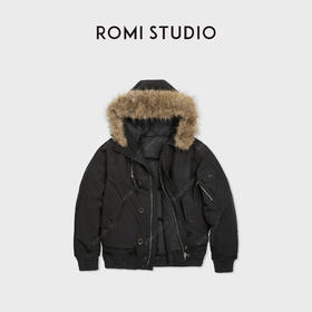 ROMI STUDIO高克重三防90鹅绒厚毛领连帽羽绒服 RWCWWT6073