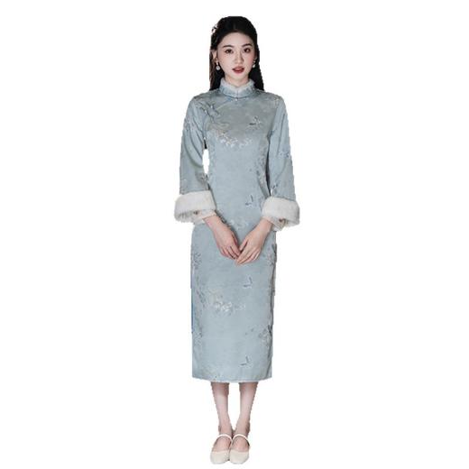 2025新款冬季加绒加厚女新中式国风改良年轻款长袖刺绣旗袍 商品图4