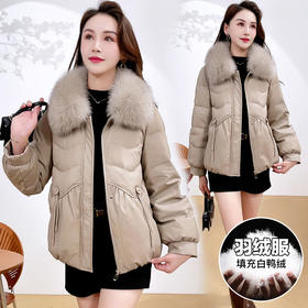 2025新款冬季妈妈气质短款棉服，大毛领加厚保暖洋气皮羽绒服