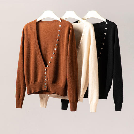 逆天气质~100%纯山羊绒开衫女V领纯羊绒毛衣宽松开衫外套 商品图2