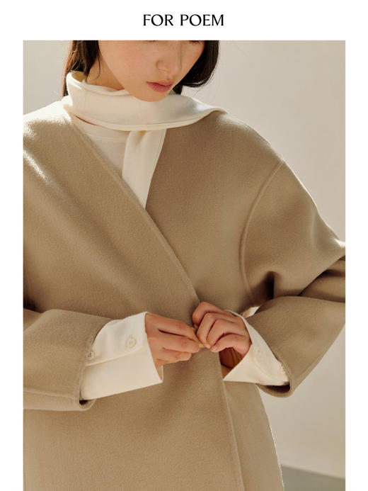 ForPoem 25/FW 原创设计极简V领双面呢澳毛大衣外套 商品图3