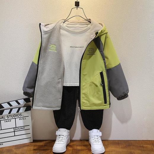 男童秋冬加绒双面穿外套2025新款儿童冲锋衣春秋上衣中大童两面穿 商品图1