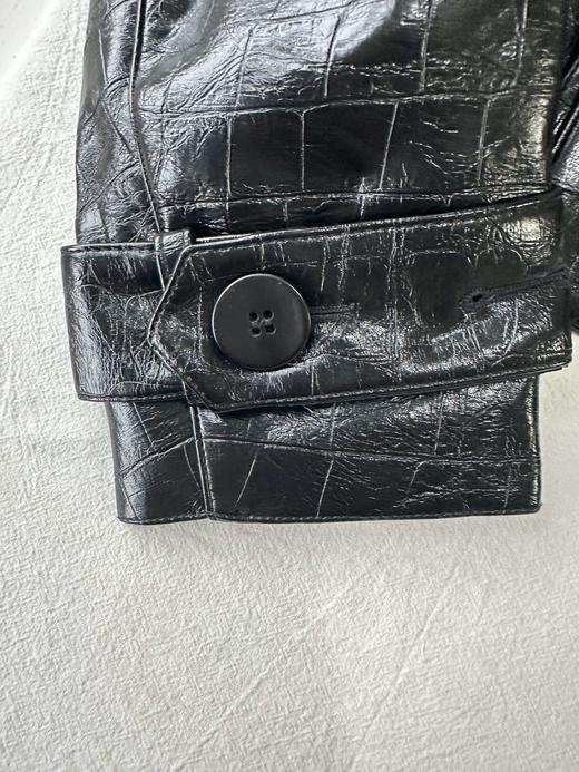 贝壳三 仿鳄鱼纹机车风复古皮衣短款翻领黑色帅气外套女C120317 商品图9