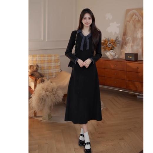 鹿向南「偶遇西雅图」法式复古浪漫女秋冬气质显瘦撞色拼接连衣裙 商品图4