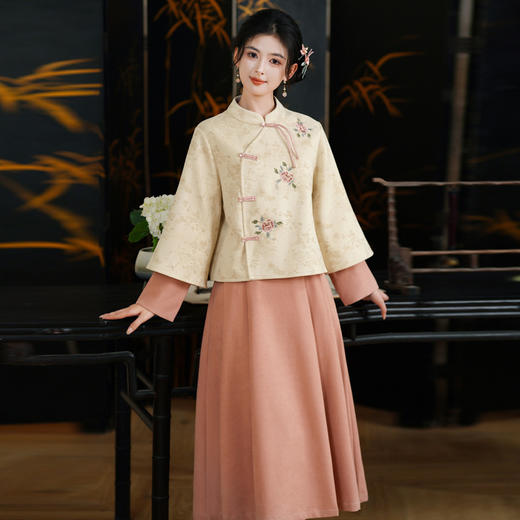 新中式复古绣花立领高档鹿皮绒，唐装汉元素改良汉服国风茶艺服TY-XNS9665 商品图2