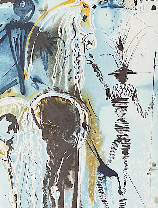 【已售】独角鹿西洋古董1983年代法国Armand & Georges Israel出版西班牙超现实主义大师萨尔瓦多·达利签名创作限量彩色石版画《堂吉柯德骑马》 商品图6