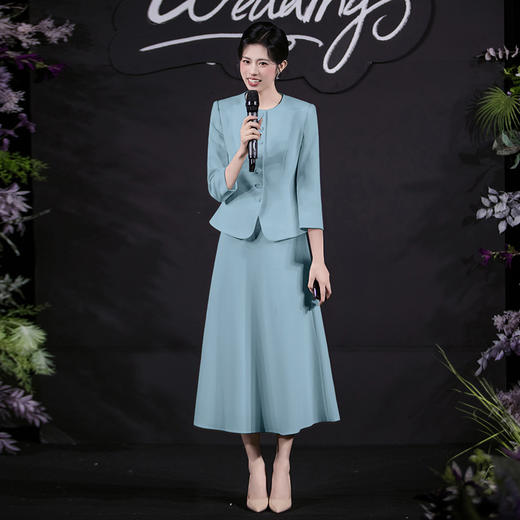 法小曼*子珍专款/春夏女2025年新款时尚套装年轻洋气减龄正装蓝绿色职业装西装伞裙 商品图1