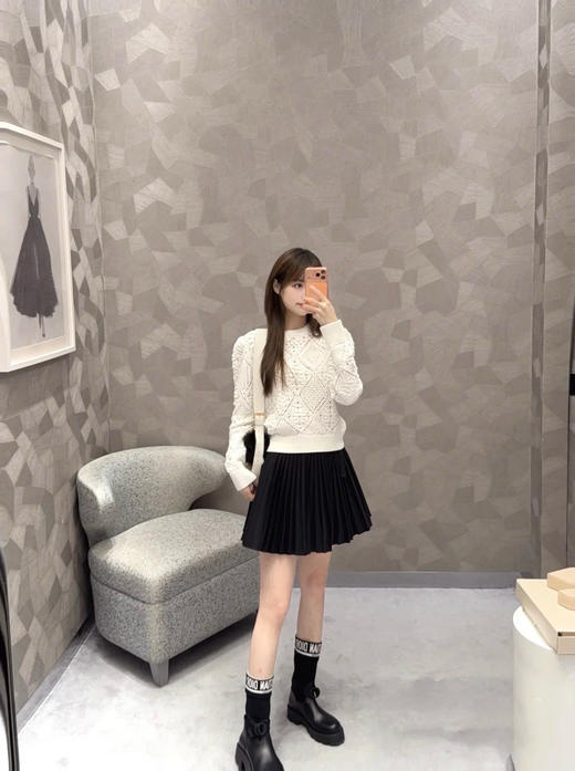 迪奥 25秋冬新款 白色镂空钩花菱格针织毛衣 (TM) 商品图5