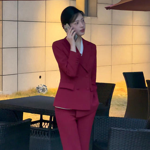 法小曼*子珍专款/红色阔腿裤西装套装女秋冬高端职业装气质女神范播音主持人上镜装 商品图3