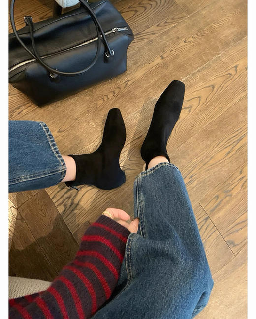 特定新款超有女人味纯皮羊猄皮加绒猫跟短靴 商品图9