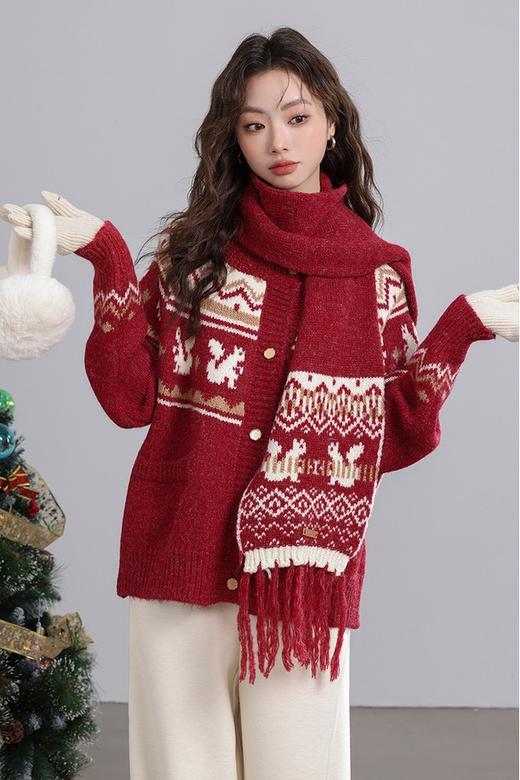 ANSUABEL 圣诞提花针织围巾开衫外套 21917 商品图5