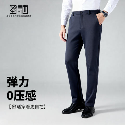 圣得西休闲长裤2025年冬季男款加绒加厚免烫抗皱直筒针织休闲裤 商品图2