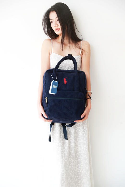 灯芯绒双肩包，小标刺绣工艺。大容量可手提复古拉链背包C120368 商品图8